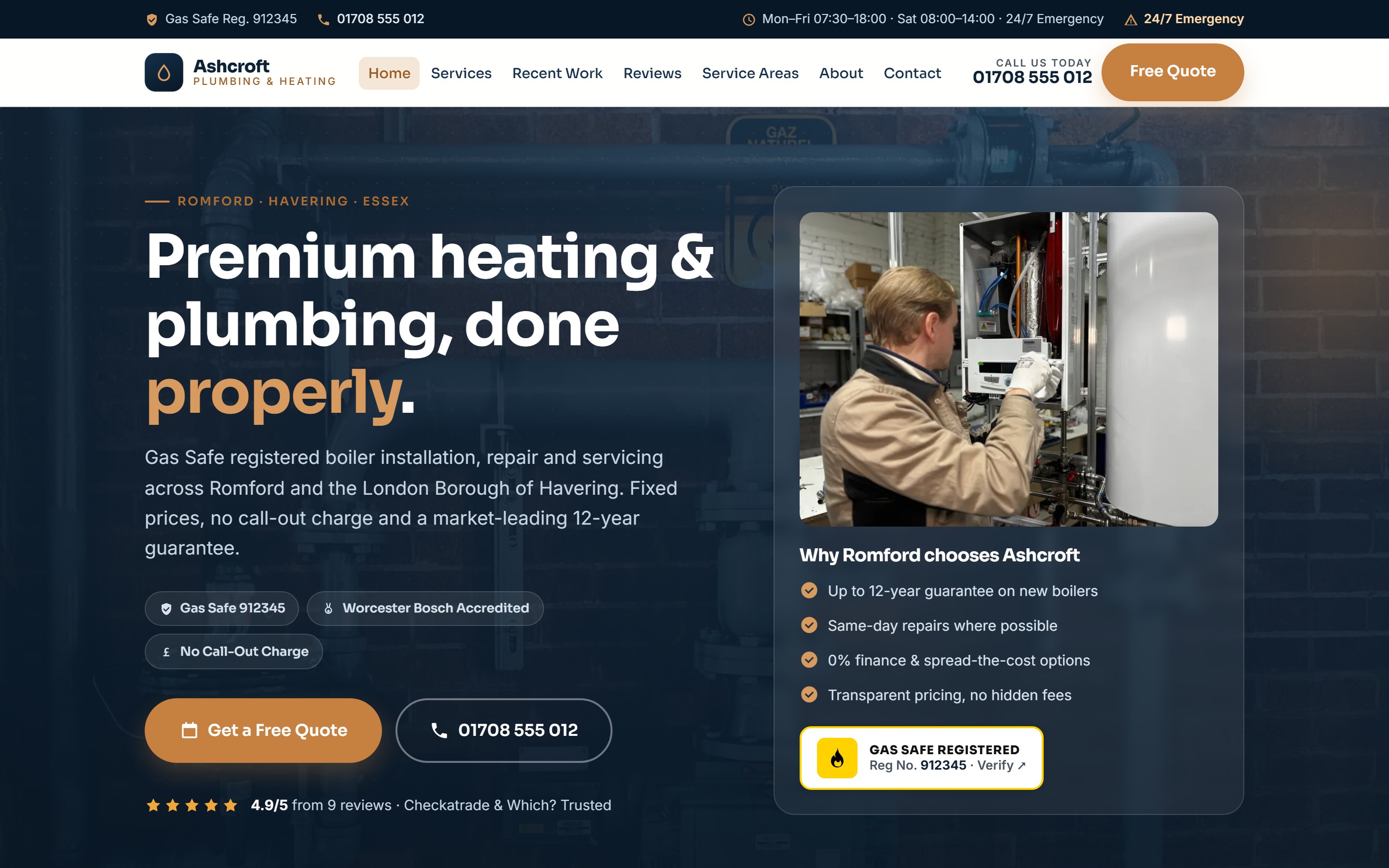 Screenshot of Ashcroft Plumbing & Heating homepage