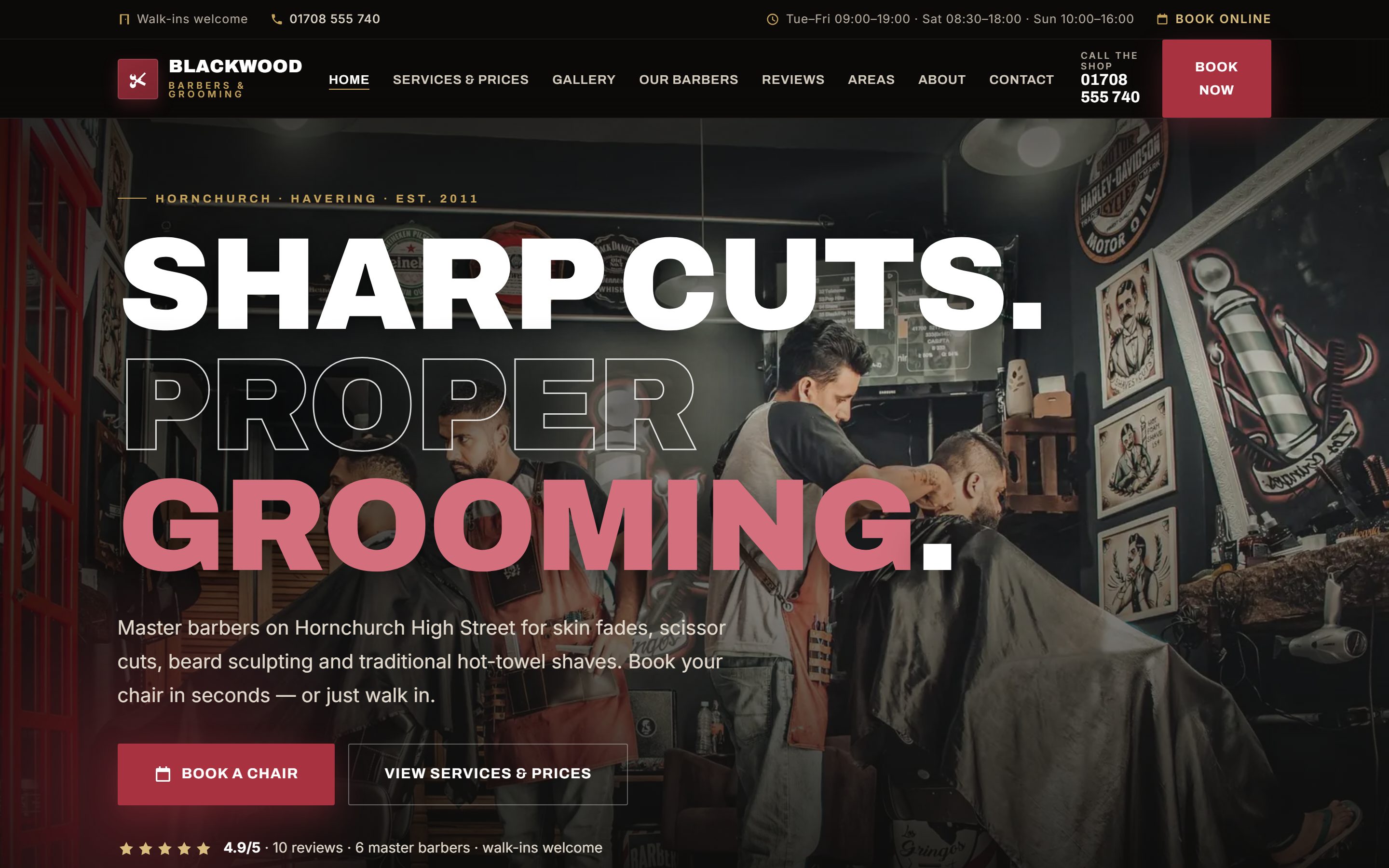 Screenshot of Blackwood Barbers homepage