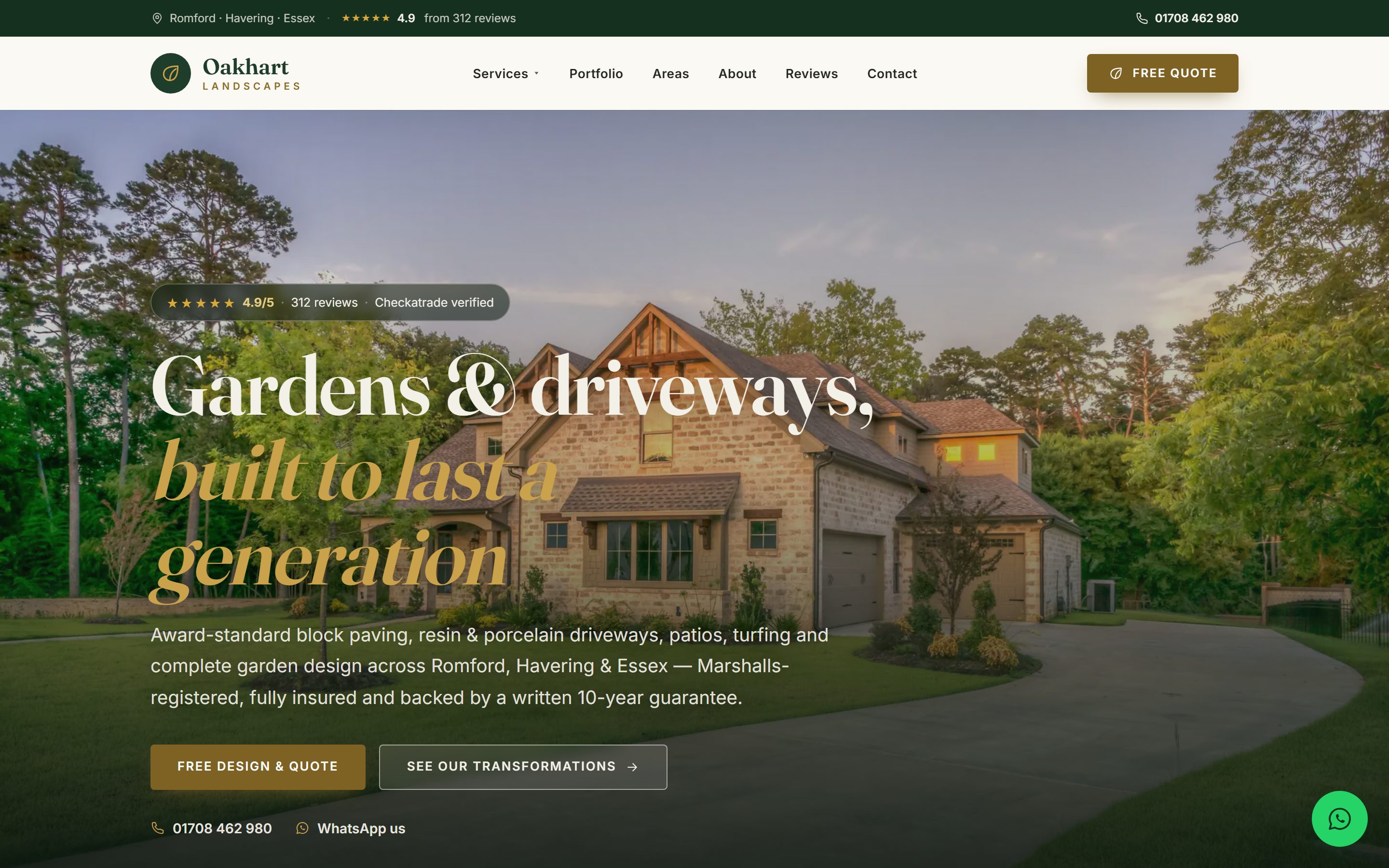 Screenshot of Oakhart Landscapes homepage
